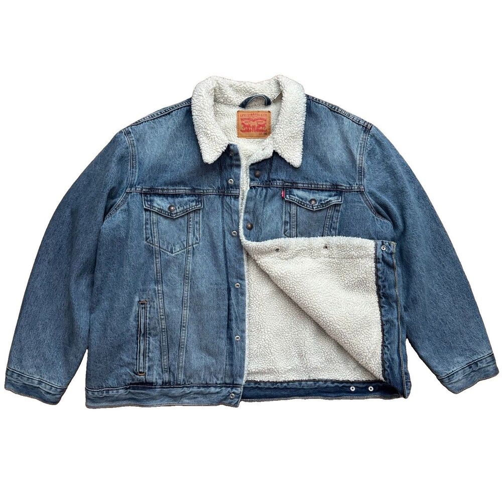 Levi's Sherpa Lined Men's 3XL Denim Jacket Pockets Snaps Winter Trucker Workwear